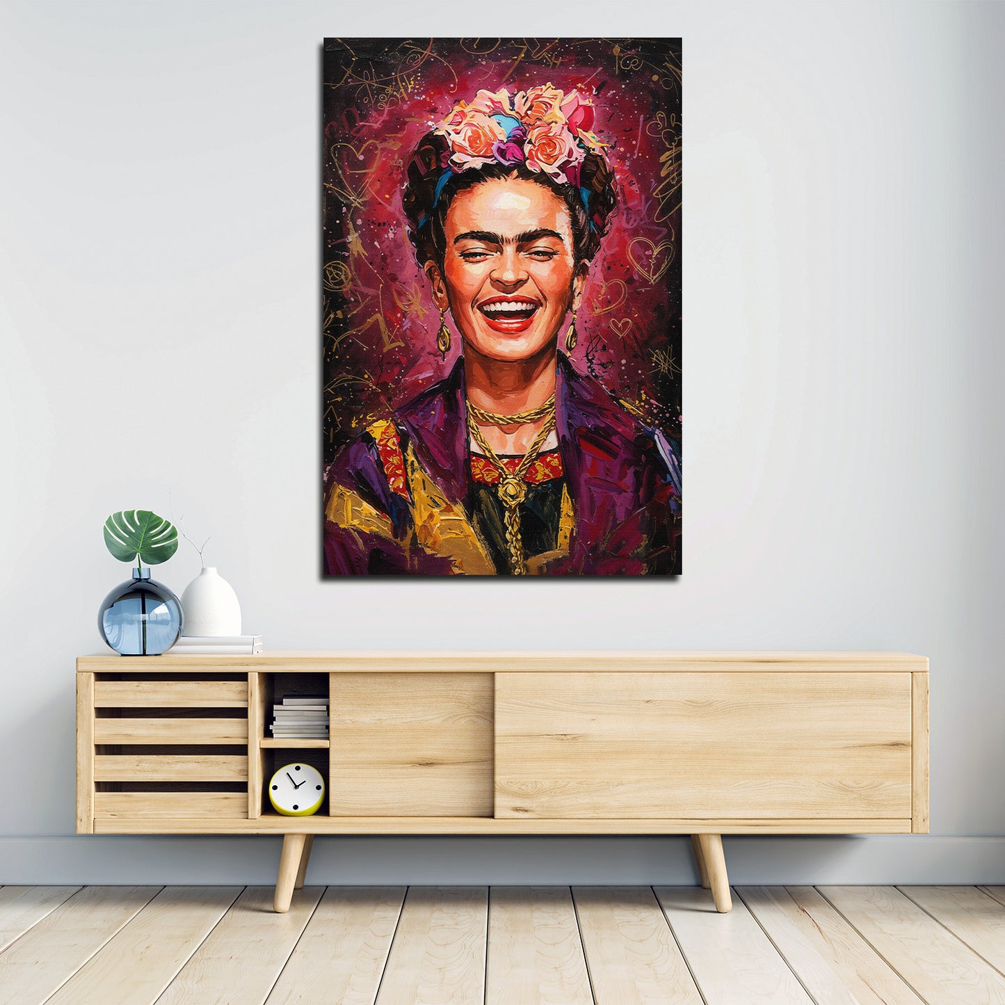 Pop art frida ritratto colorato donna sorridente quadro