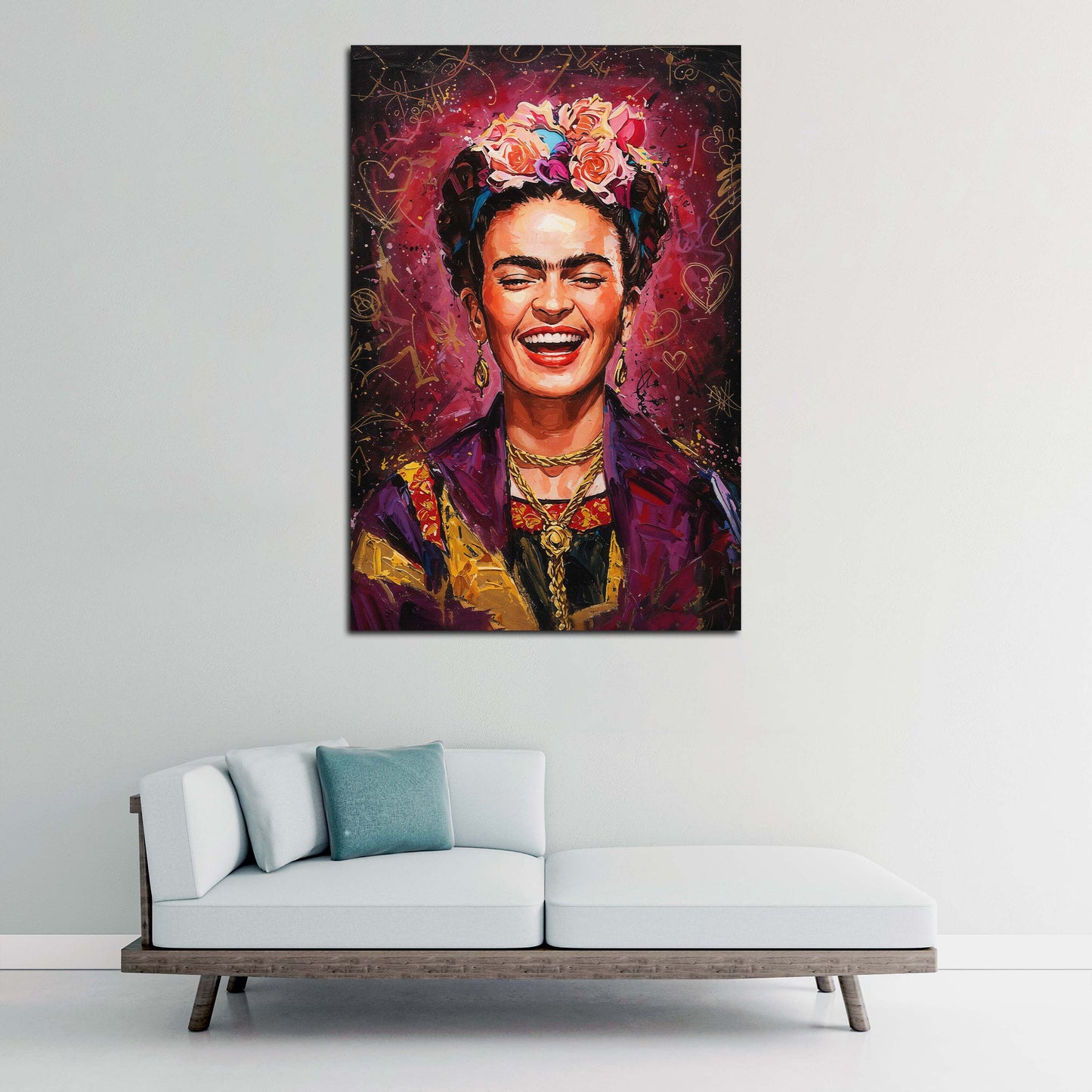 Pop art frida ritratto colorato donna sorridente quadro