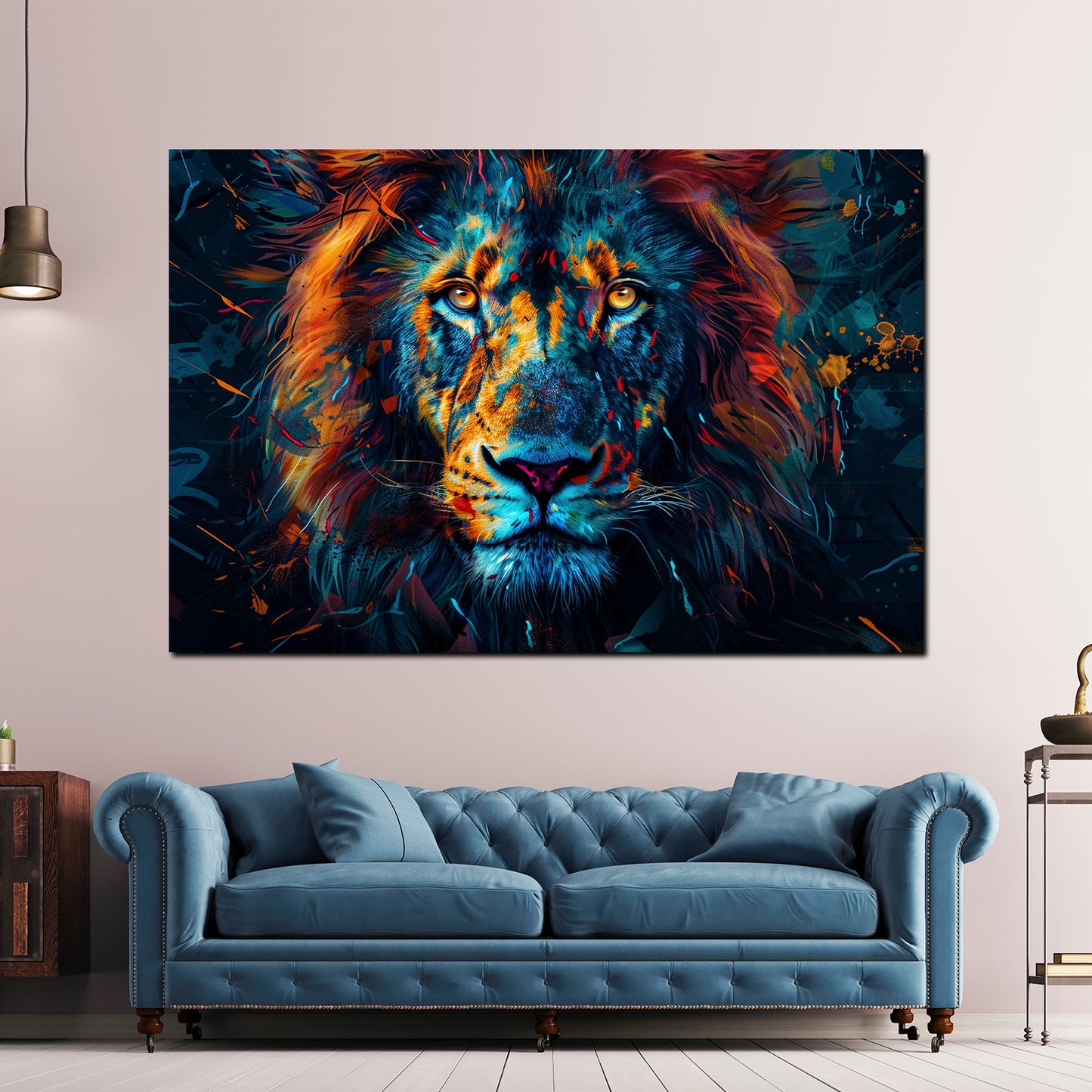 Pop Art leone colorato sguardo intenso quadro