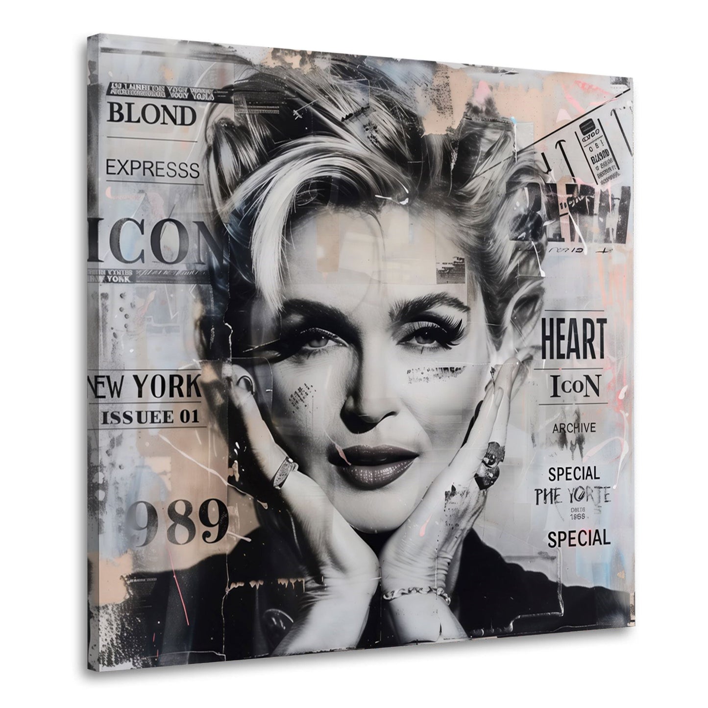 Pop Art Madonna ritratto bianco nero collage iconico quadro