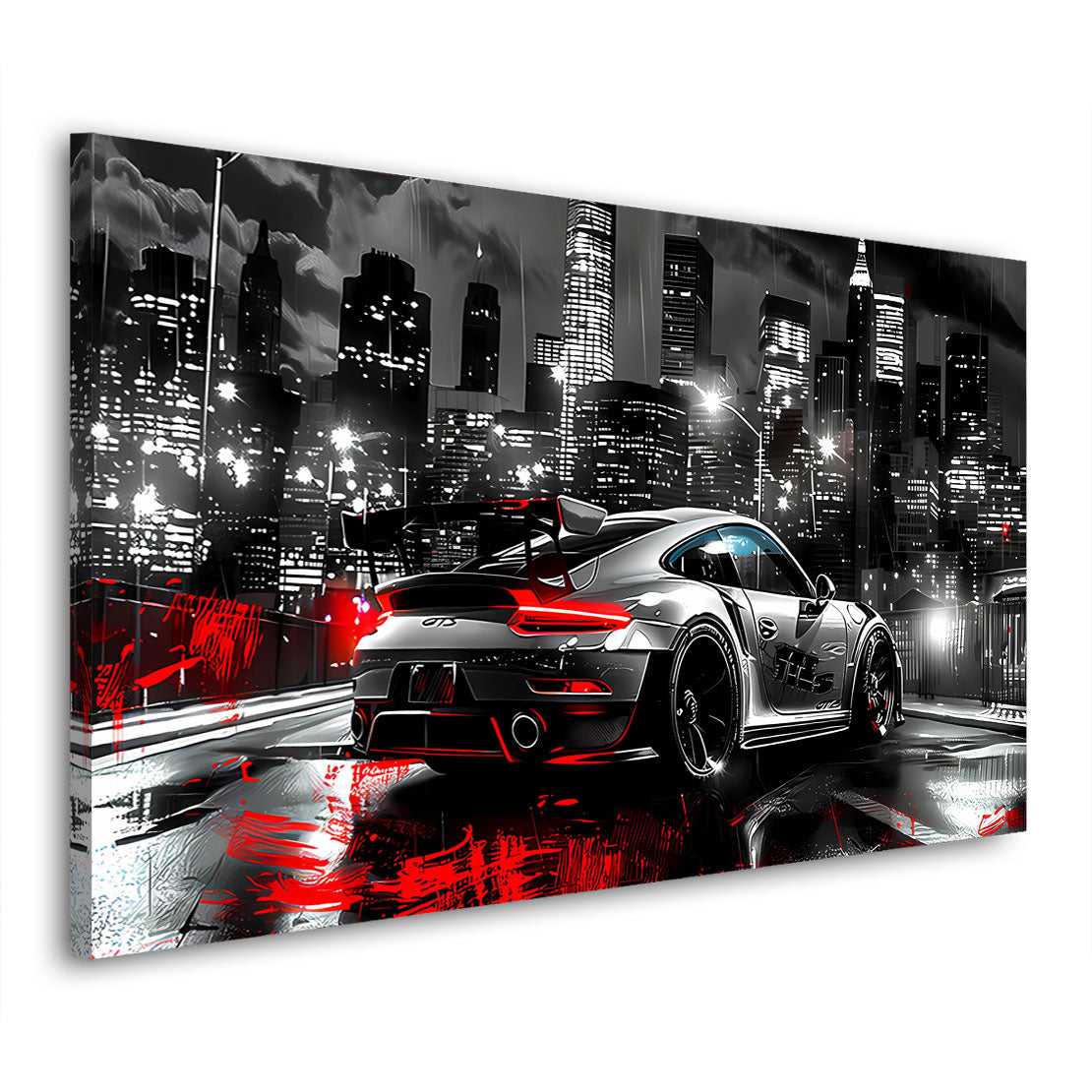 Pop Art Porsche auto sportivo città notte quadro