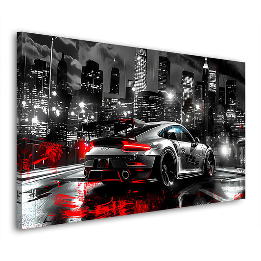 Pop Art Porsche auto sportivo città notte quadro