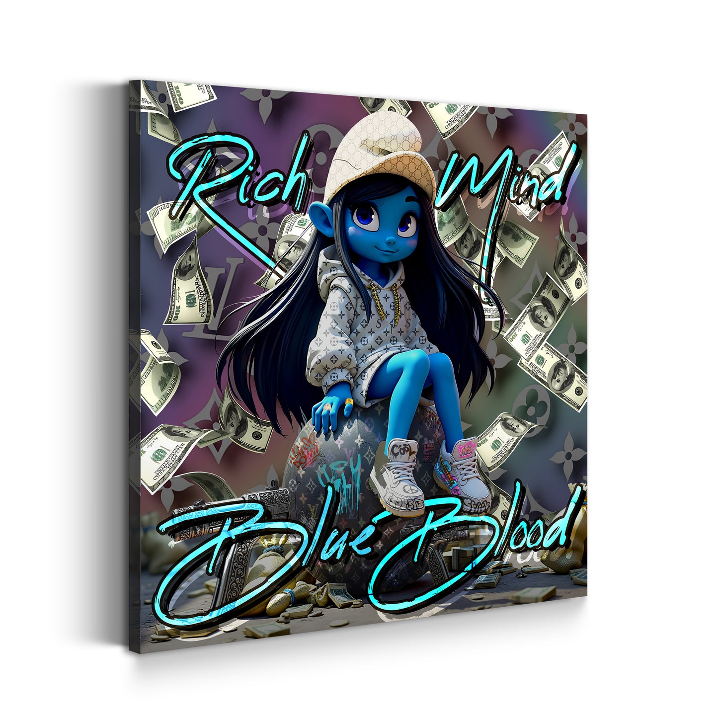 Pop Art puffetta con look di lusso e soldi quadro