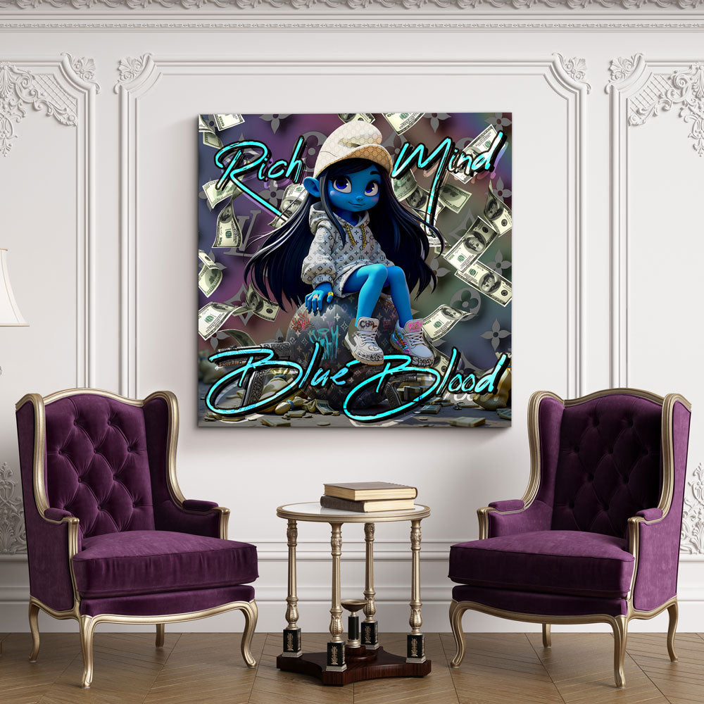 Pop Art puffetta con look di lusso e soldi quadro