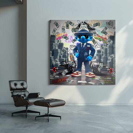 Pop Art puffo elegante con soldi e stile potente quadro