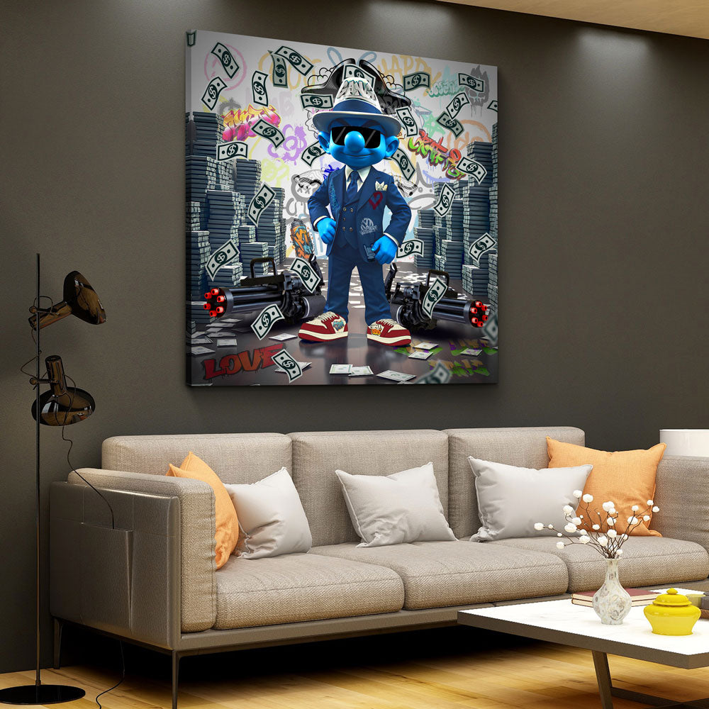 Pop Art puffo elegante con soldi e stile potente quadro