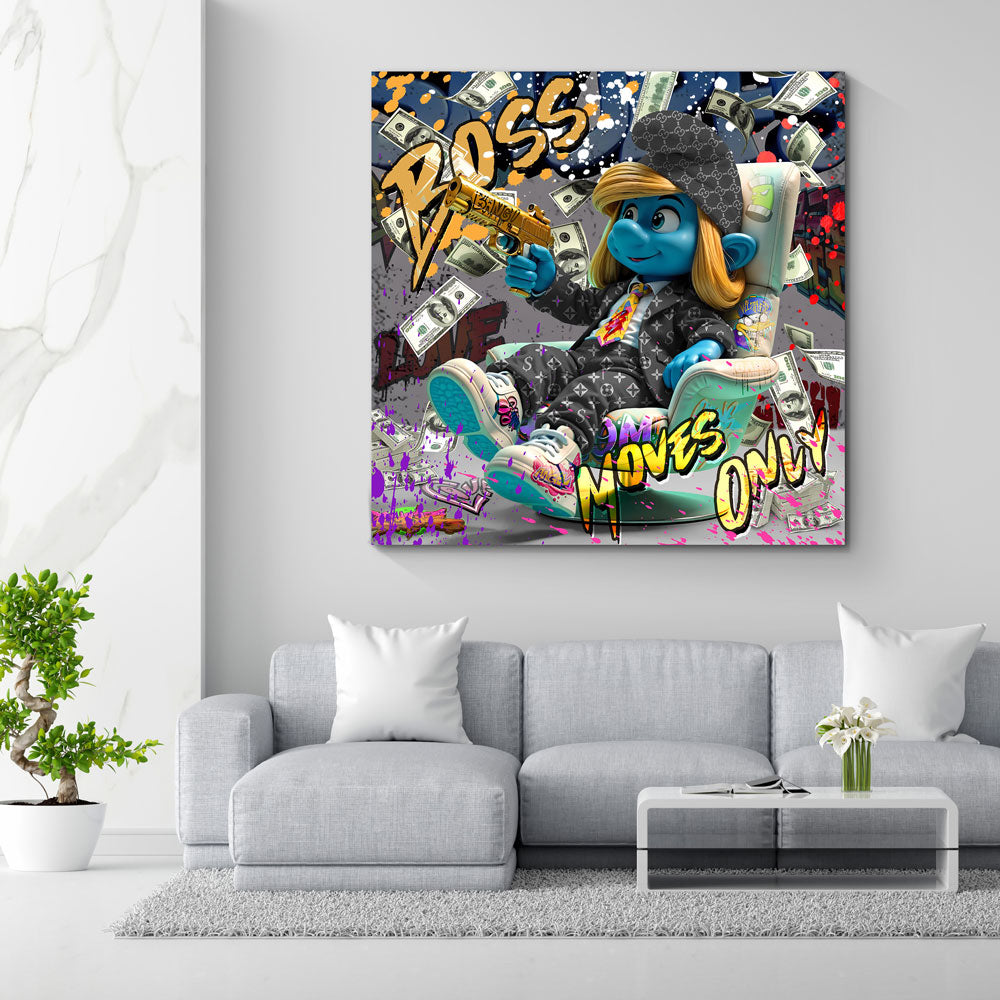 Pop Art puffo ricco con soldi e vestito di lusso quadro