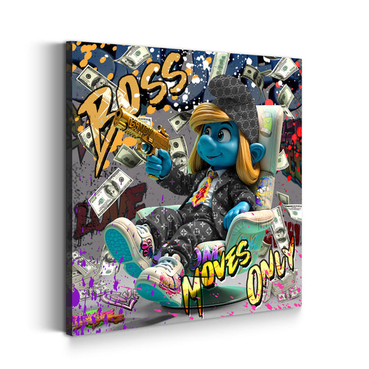 Pop Art puffo ricco con soldi e vestito di lusso quadro