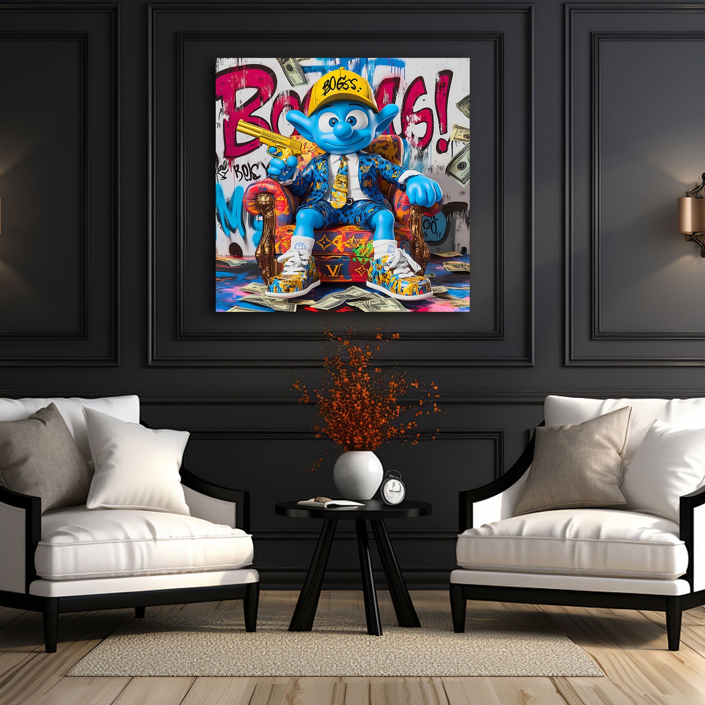 Pop Art Smurf personaggio blu con stile boss quadro
