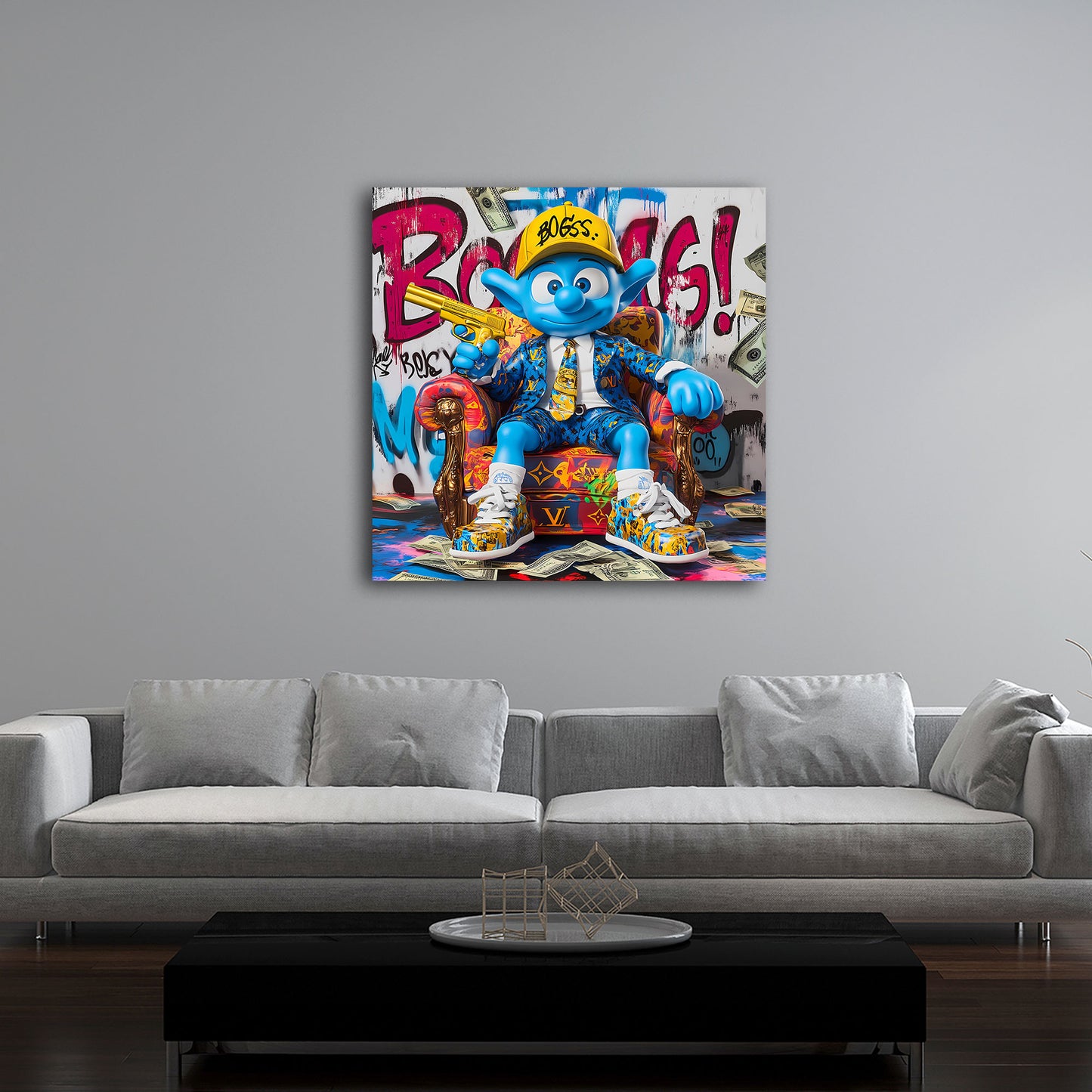 Pop Art Smurf personaggio blu con stile boss quadro
