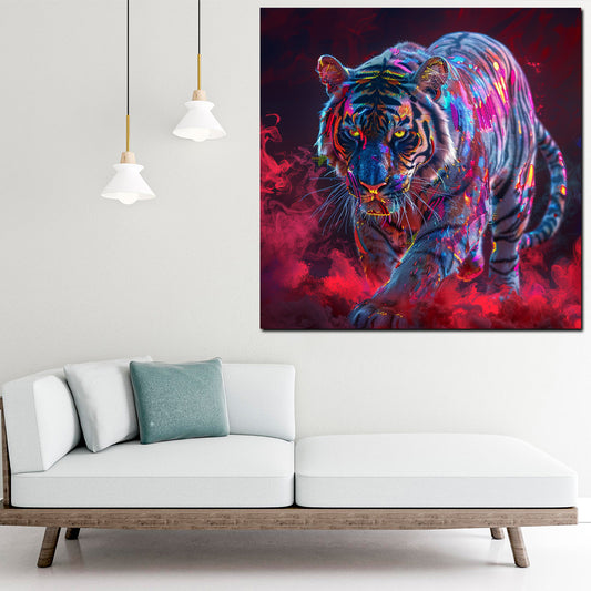 Pop Art tigre colorata fumo rosso sguardo deciso quadro