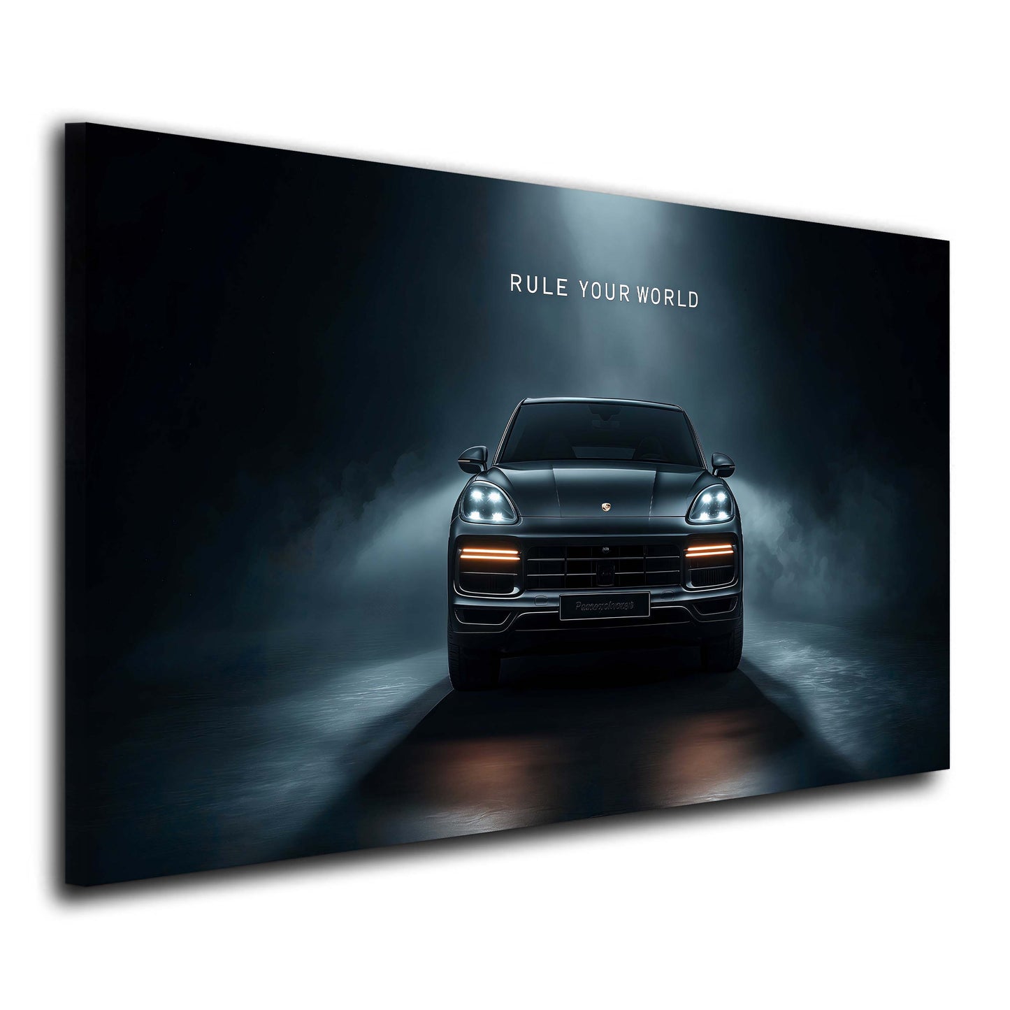 Porsche Cayenne con Rule Your World nella nebbia notturna quadro