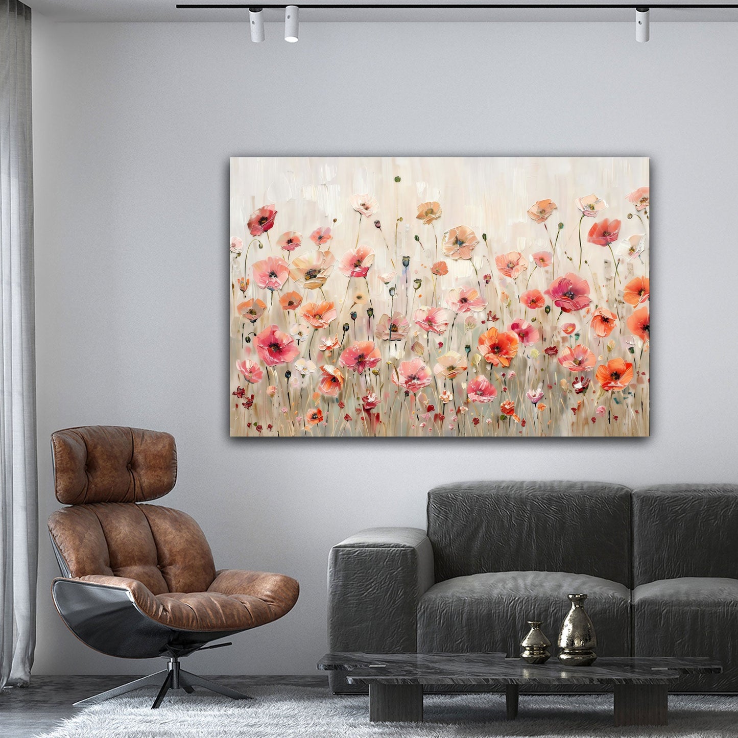 Prato papaveri colorati dipinto dai colori vivaci quadro
