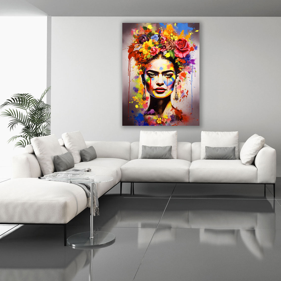 Quadro astratto frida con fiori e colori vivaci in stile Pop Art