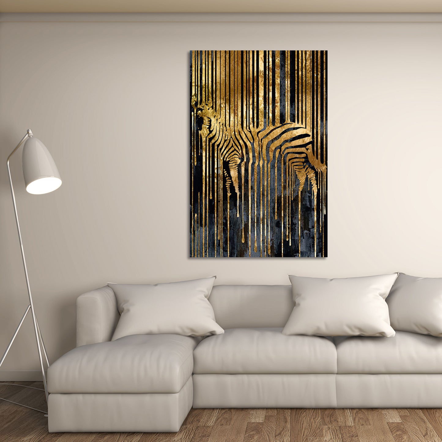 Quadro stampa su tela opera d'arte Zebra astratta Gold Style
