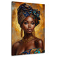 Ritratto africana con turbante gioielli eleganza oro quadro