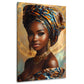 Ritratto africana elegante con turbante colorato oro quadro