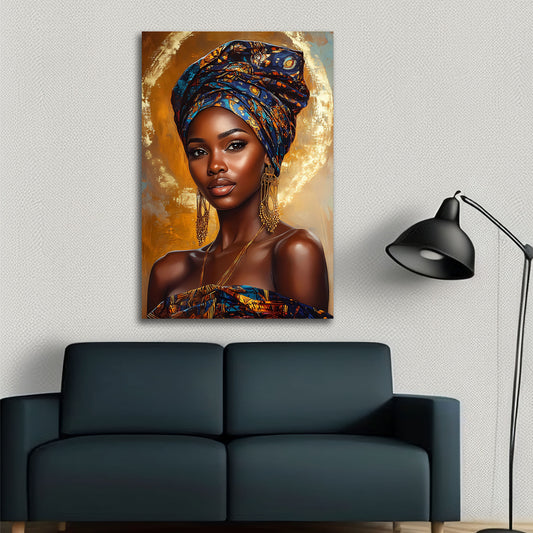 Ritratto africana elegante con turbante e gioielli quadro