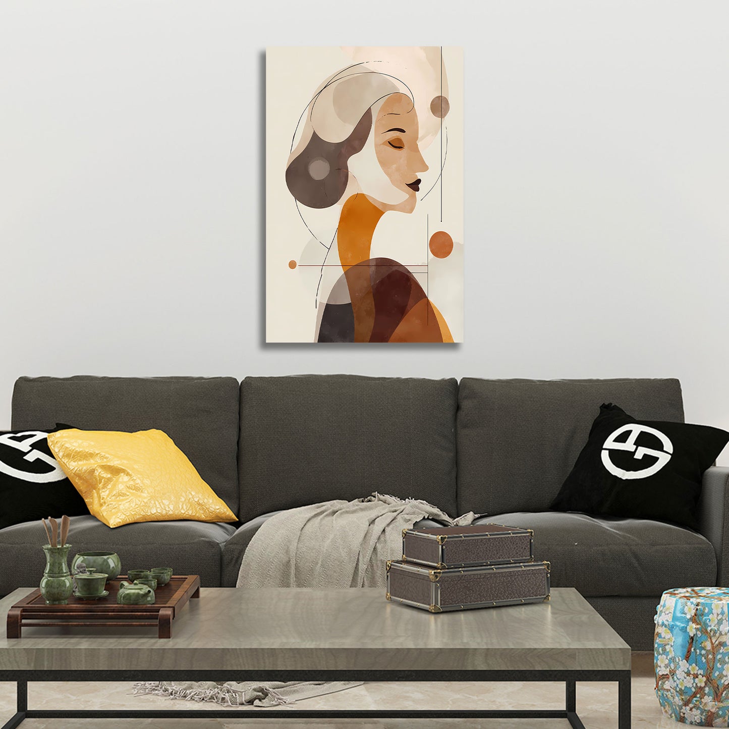 Ritratto astratto profilo femminile colori caldi quadro