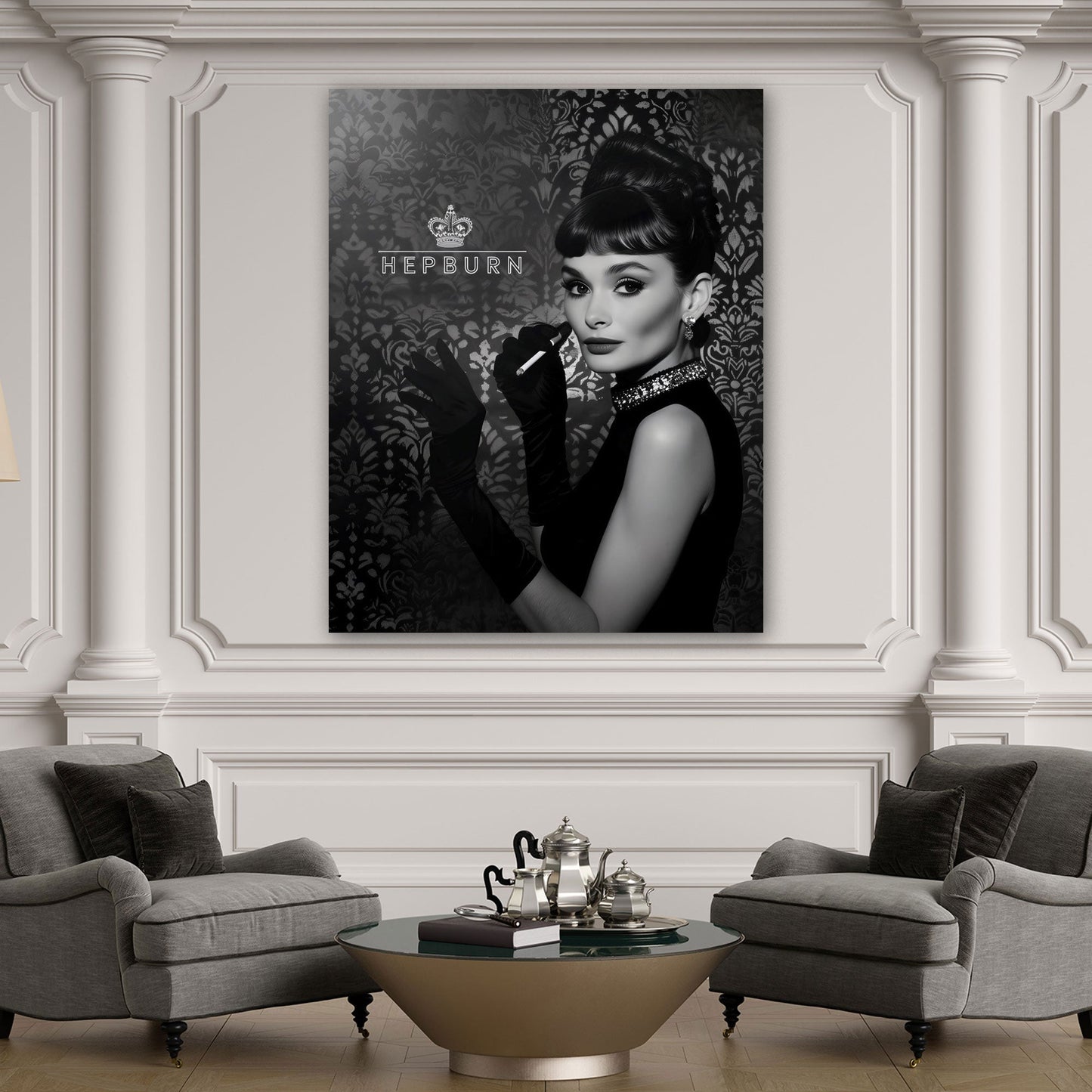 Ritratto Audrey elegante bianco nero icona stile classico quadro