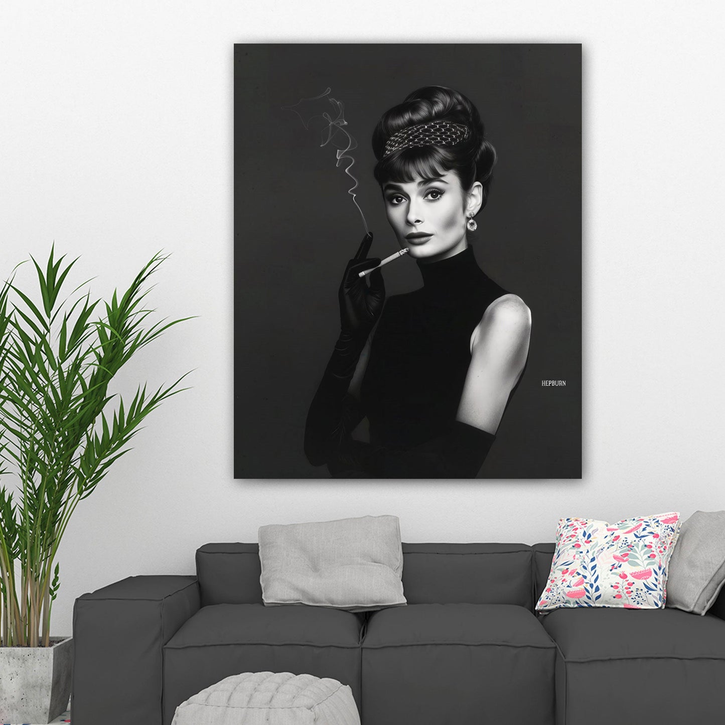 Ritratto Audrey elegante minimal bianco nero icona stile quadro