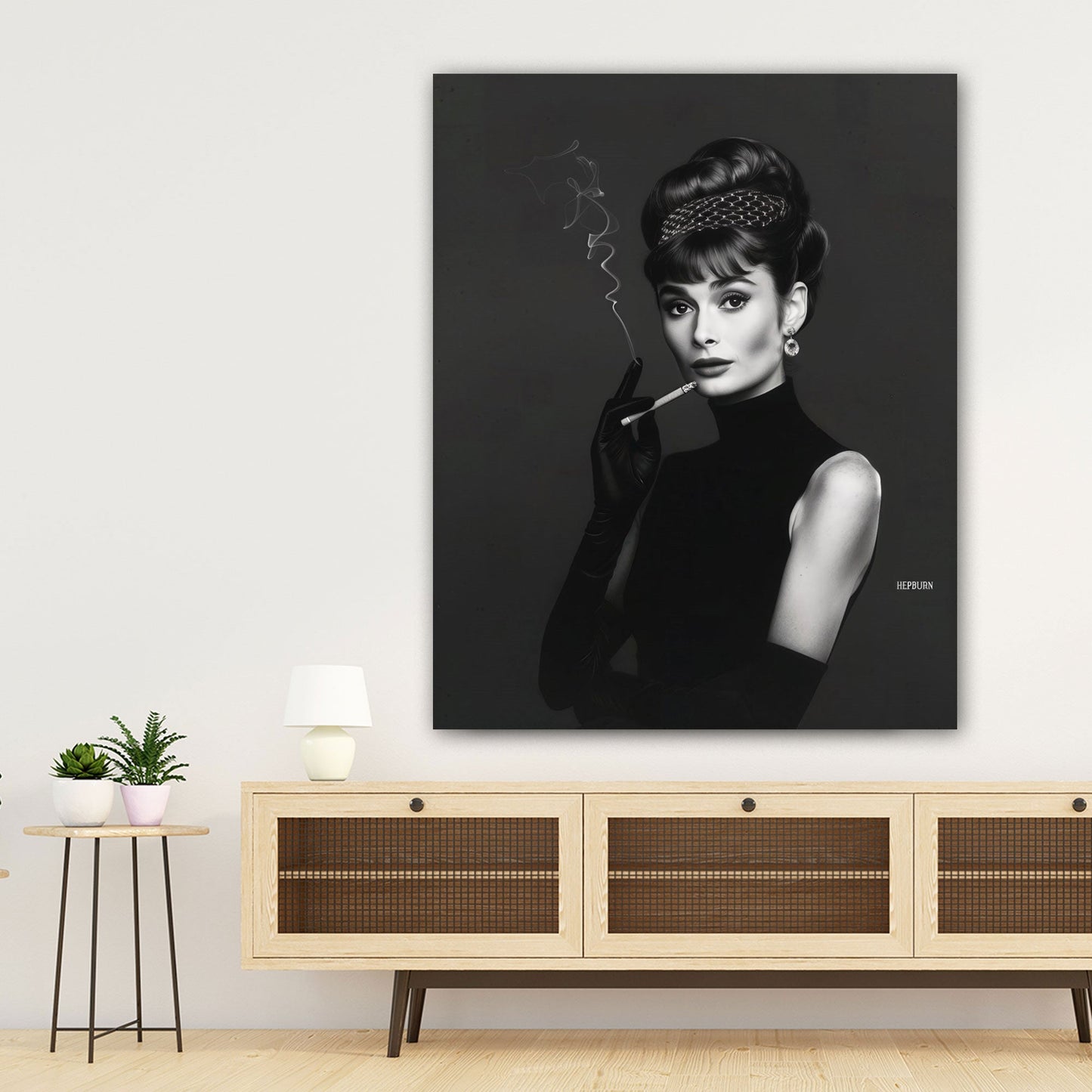 Ritratto Audrey elegante minimal bianco nero icona stile quadro