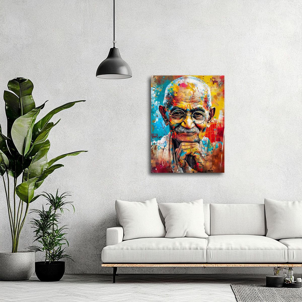 Quadro Gandhi colorato in soggiorno