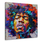 Ritratto di Hendrix in colori intensi ed espressivo quadro