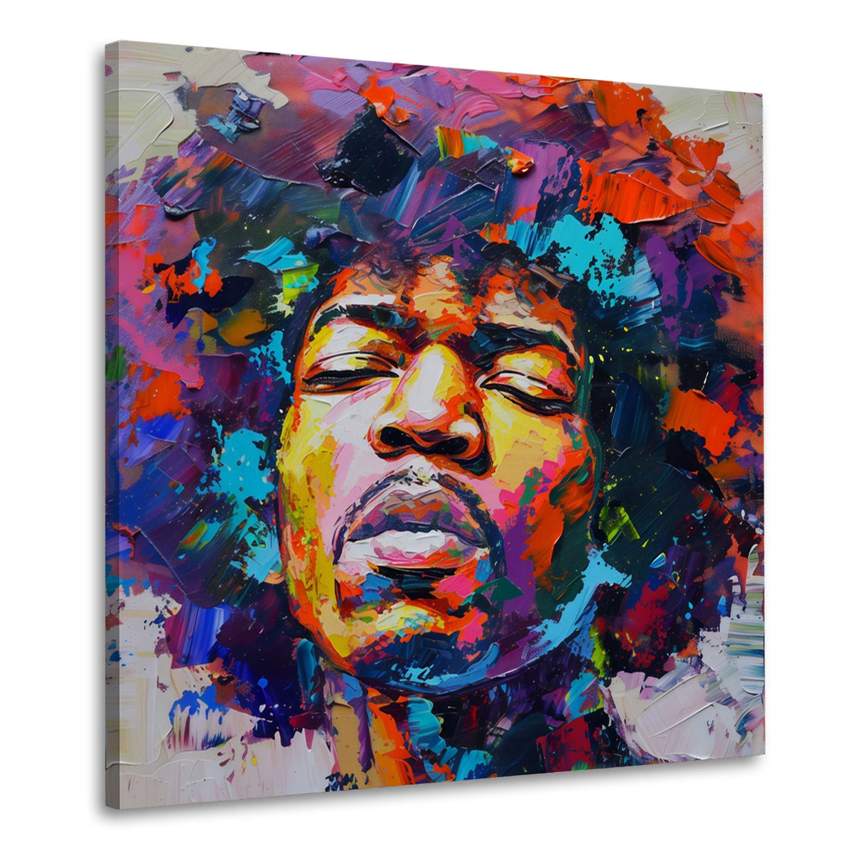 Ritratto di Hendrix in colori intensi ed espressivo quadro