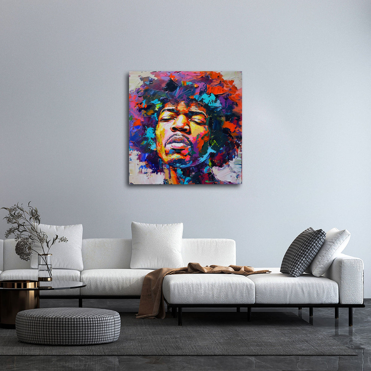 Quadro Hendrix colorato in soggiorno