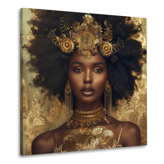 Ritratto donna africana corona oro gioielli eleganti quadro