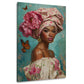 Ritratto donna africana fiori turbante farfalle elegante quadro
