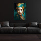Ritratto donna astratto moderno turbante colori oro turchese quadro