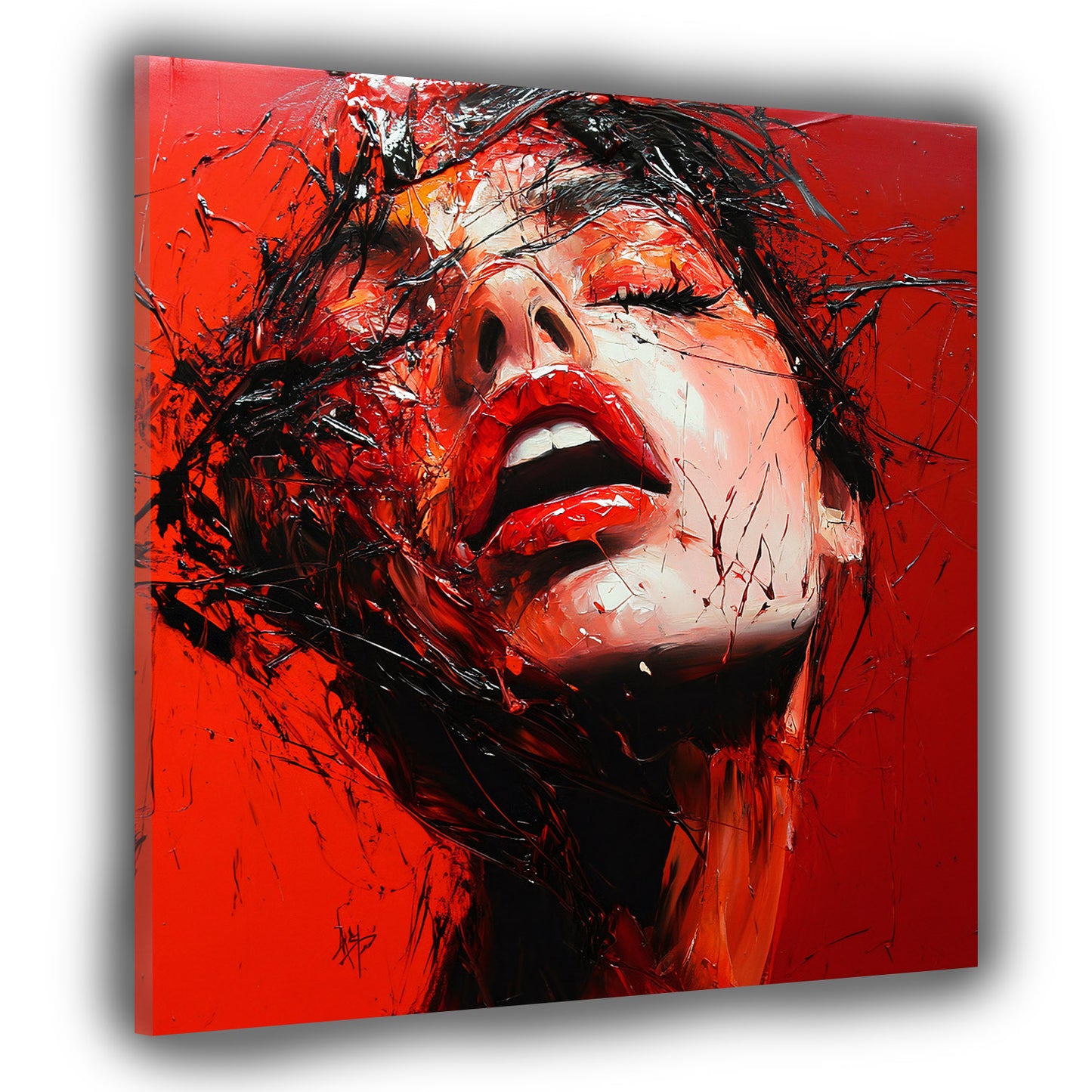 Ritratto femminile espressionista rosso intenso labbra quadro