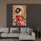 Ritratto geisha kimono rosso con fiori elegante e fine quadro