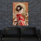 Ritratto geisha kimono rosso con fiori elegante e fine quadro