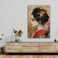 Ritratto geisha kimono rosso elegante con sfondo orientale quadro