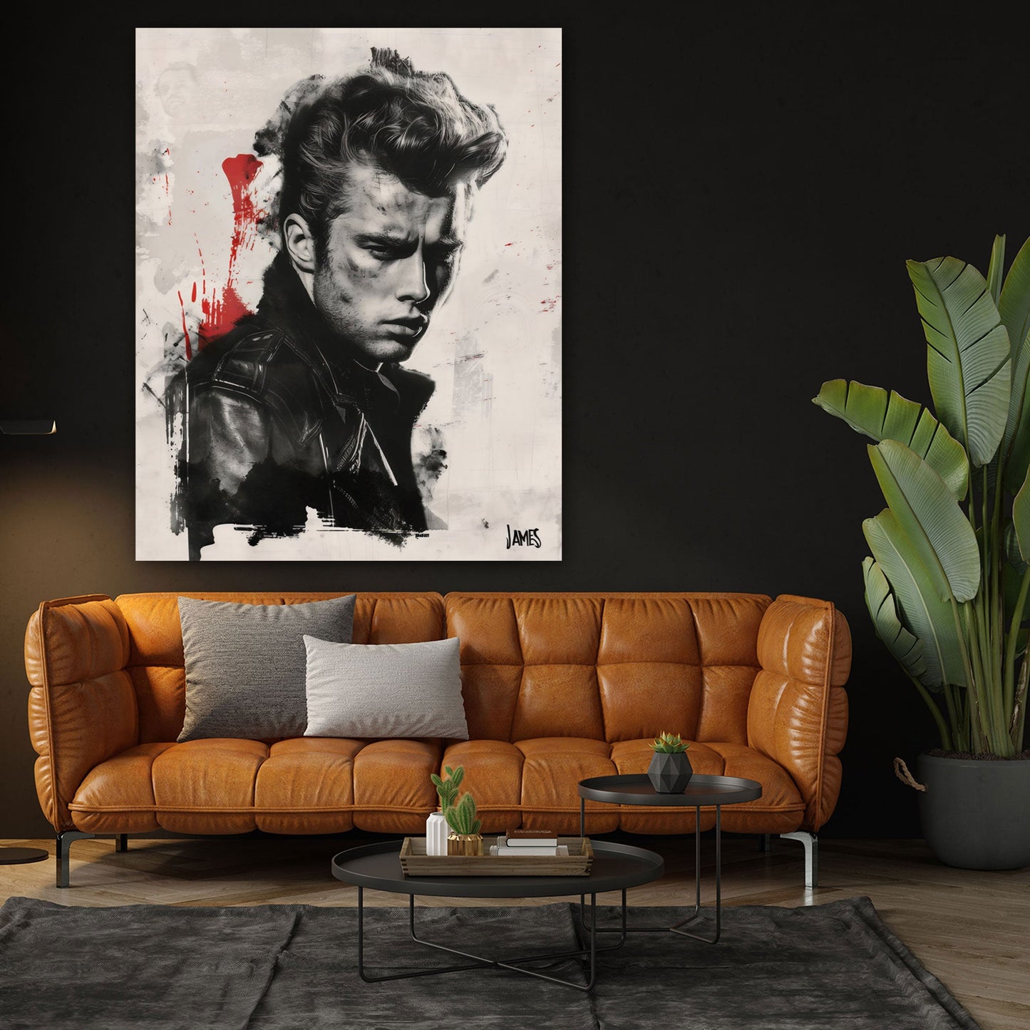 Ritratto James bianco nero uomo ribelle giacca pelle quadro