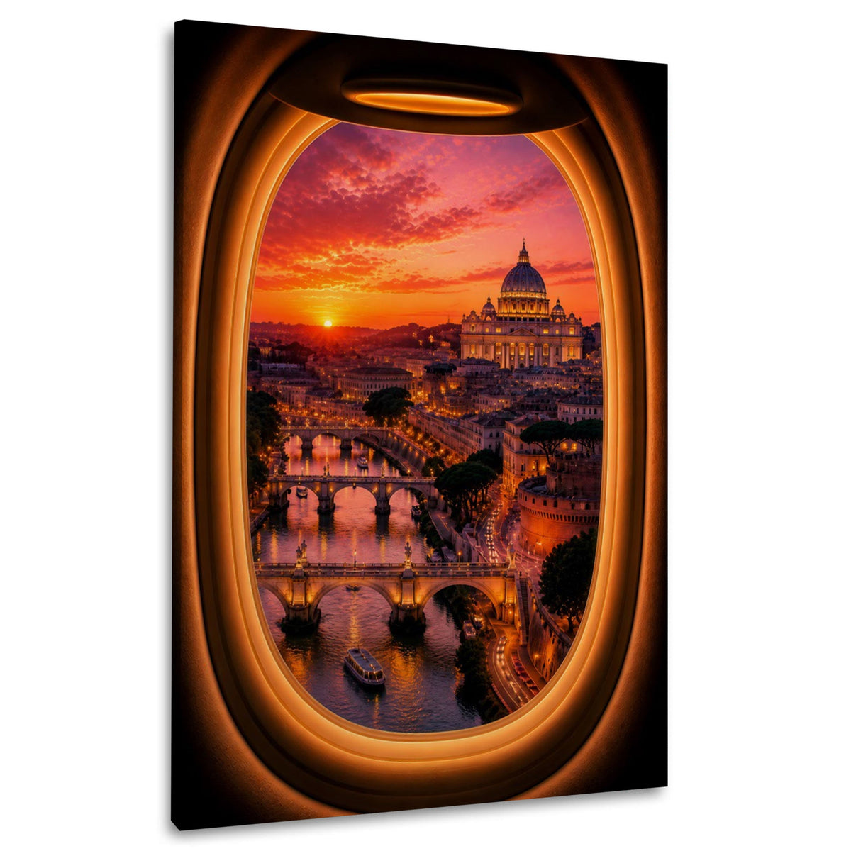 Roma con la cupola vista dal finestrino dell'aereo quadro