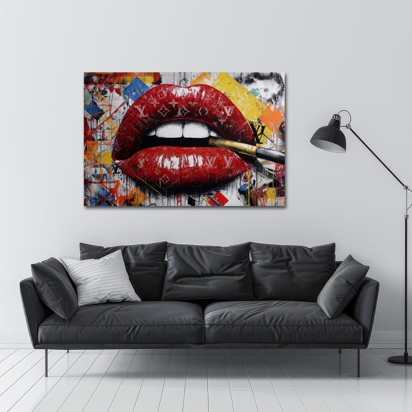 Labbra rosse con design di lusso nella Pop Art quadro
