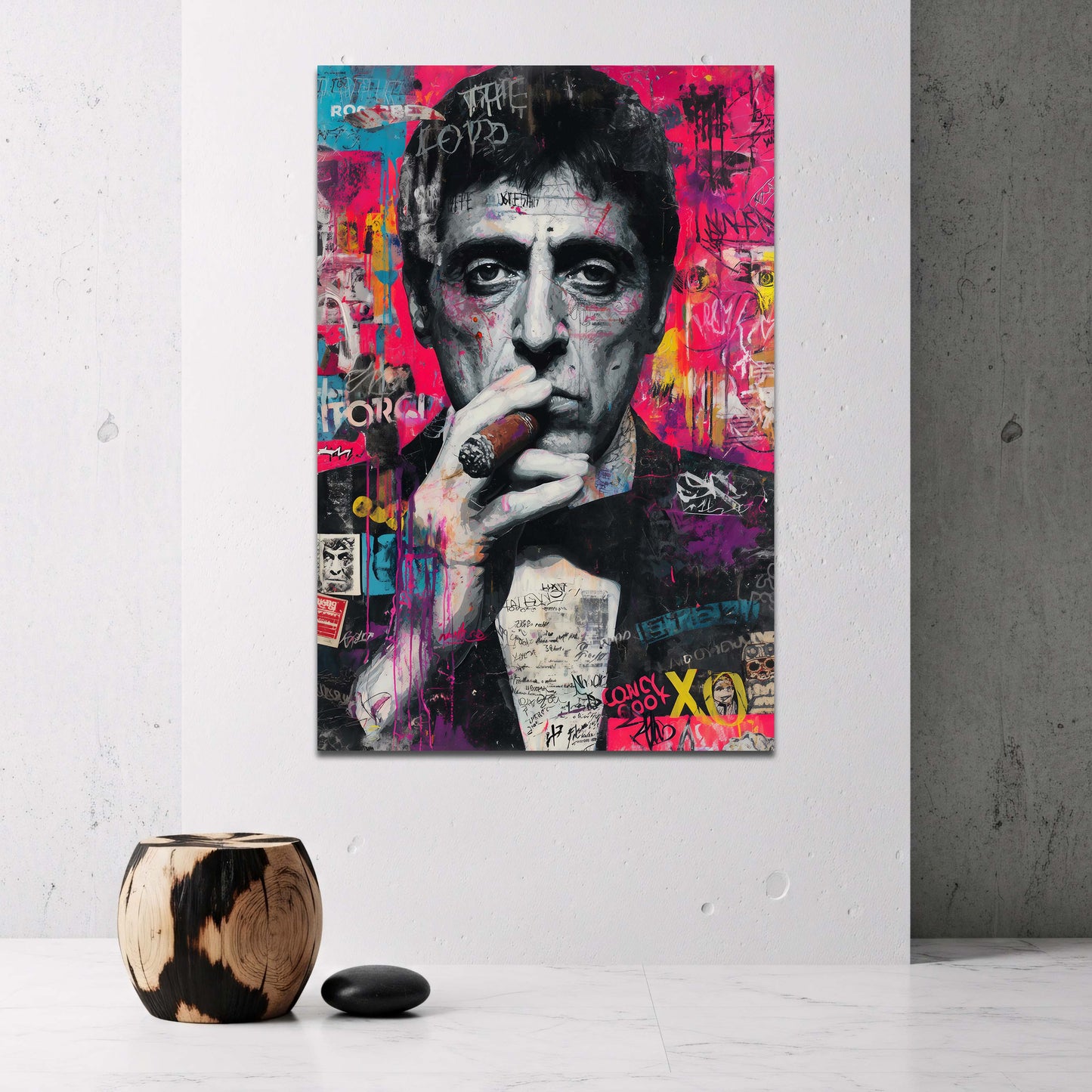 Scarface in stile pop art graffiti ritratto intenso neon quadro