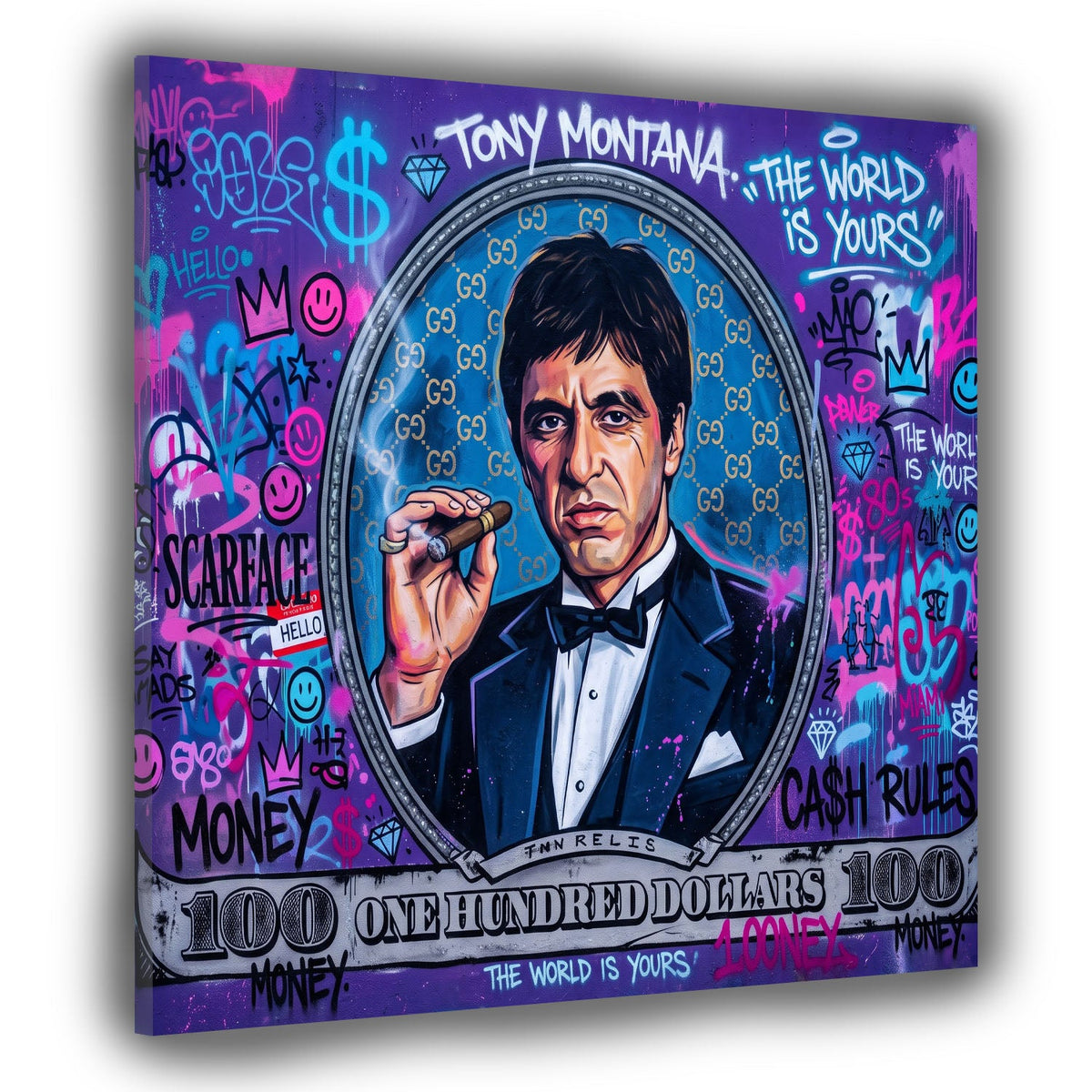 Scarface The World is Yours 100 dollari Pop Art Graffiti quadro