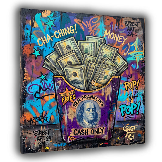 Scatola di patatine con dollari Cha Ching Pop Art Graffiti quadro