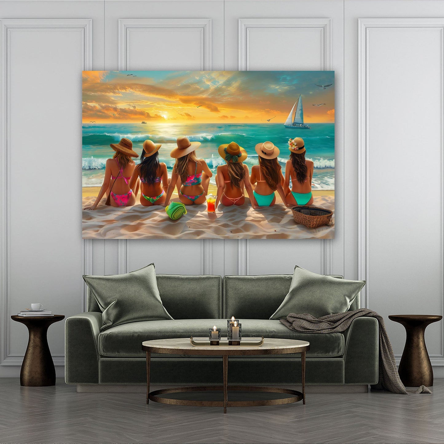 Scena spiaggia donne colorata con colori intensi quadro