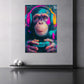 Scimpanzé con cuffie e gamepad in colori neon vivaci quadro