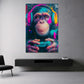 Scimpanzé con cuffie e gamepad in colori neon vivaci quadro