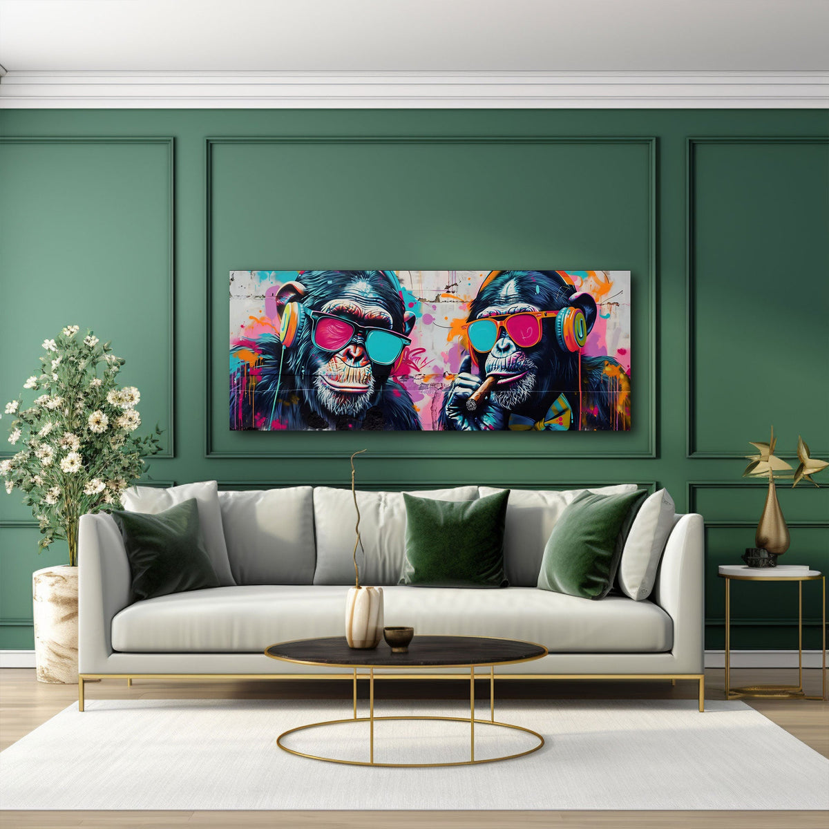 Scimpanzé con occhiali da sole colorati panorama quadro