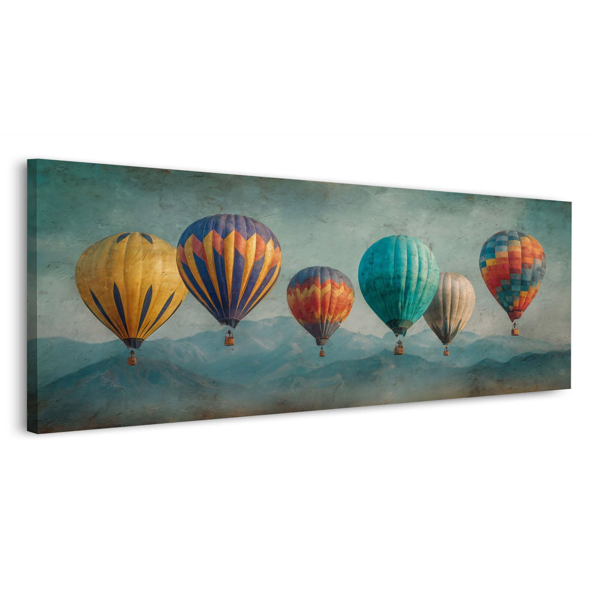 Sei mongolfiere sopra montagne blu formato panorama quadro