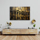 Silhouette con ombrelli su sfondo dorato in stile astratto quadro