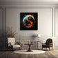 Simbolo Yin Yang con fuoco e luna su sfondo nero quadro